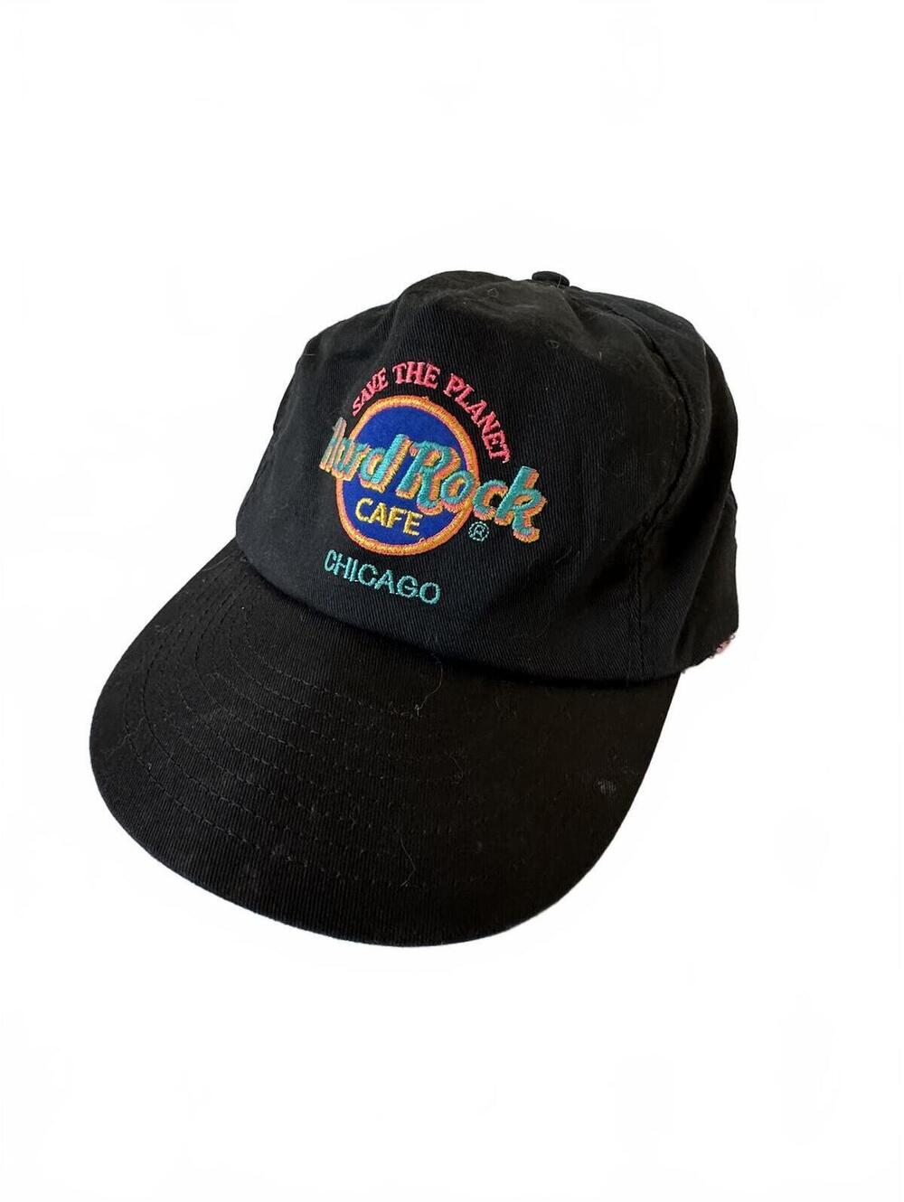 Vintage Hard Rock Cafe Chicago Save the Planet Black Adjustable Baseball Cap